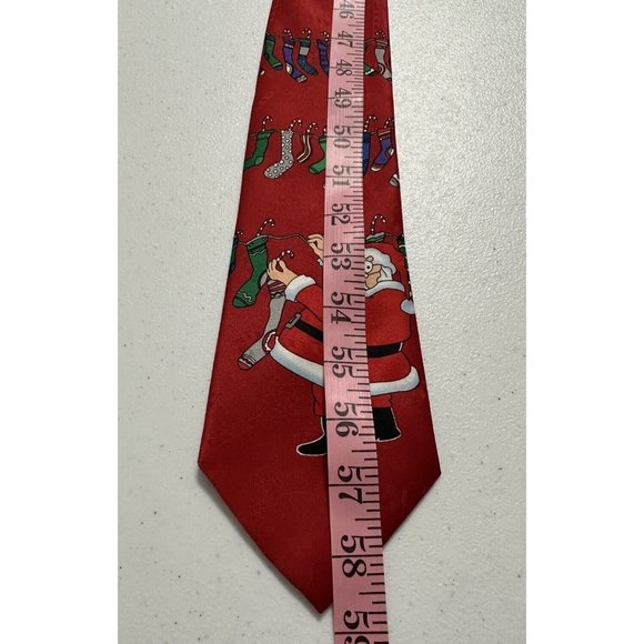 Hallmark Yule Tie Greetings Men's Vintage Christmas Santa Candy Cane Red Necktie - Picture 7 of 7